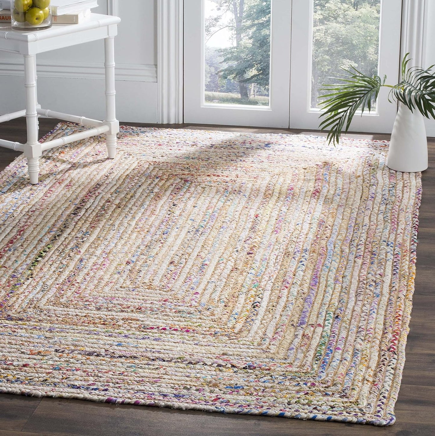 SAFAVIEH Area Rug 8x10 - Cape Cod Collection - Large - Beige & Multi, Handmade Jute & Cotton, Woven Braided Design (CAP202B)