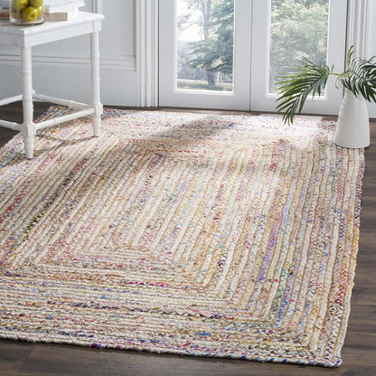 SAFAVIEH Area Rug 8x10 - Cape Cod Collection - Large - Beige & Multi, Handmade Jute & Cotton, Woven Braided Design (CAP202B)