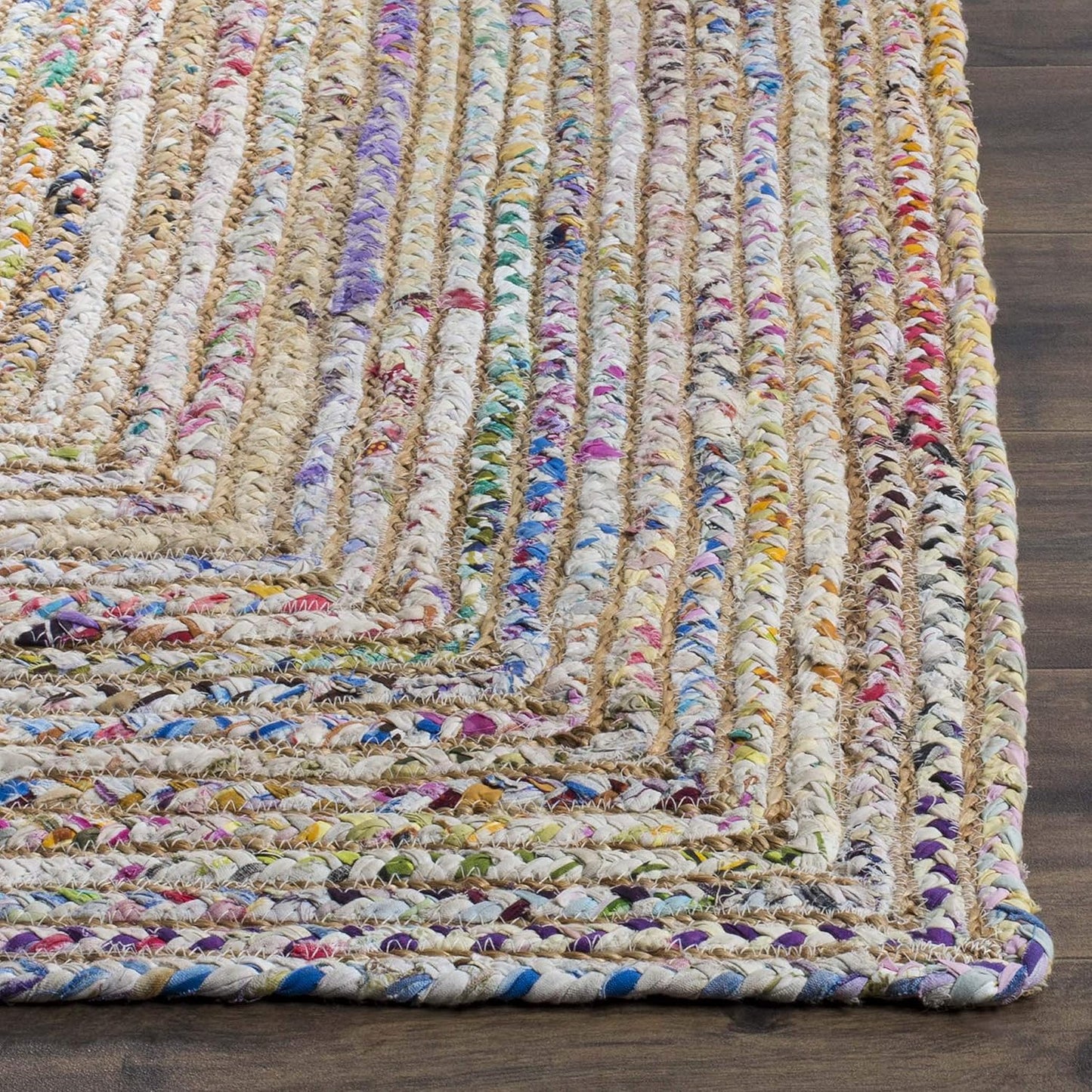 SAFAVIEH Area Rug 8x10 - Cape Cod Collection - Large - Beige & Multi, Handmade Jute & Cotton, Woven Braided Design (CAP202B)