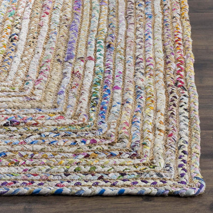 SAFAVIEH Area Rug 8x10 - Cape Cod Collection - Large - Beige & Multi, Handmade Jute & Cotton, Woven Braided Design (CAP202B)
