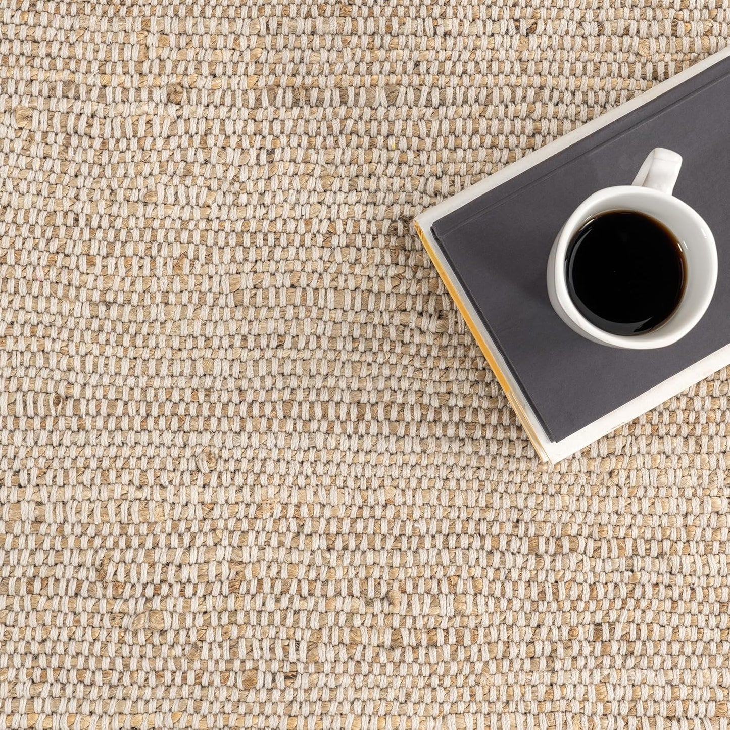 nuLOOM 7'6" x 9'6" Elfriede Jute & Cotton Hand Woven Area Rug, Natural, Solid Rustic Farmhouse Style, Weaved Design, Natural Fiber, For Bedroom, Living Room, Dining Room, Hallway, Office, Entryway