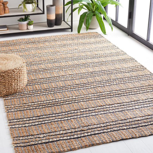 SAFAVIEH Area Rug 8x10 - Natural Fiber Collection - Large - Navy & Natural, Handmade Jute & Cotton Flat Weave, Stripe Pattern, Ideal for Living Room, Bedroom, Dining Space (NFB651N)