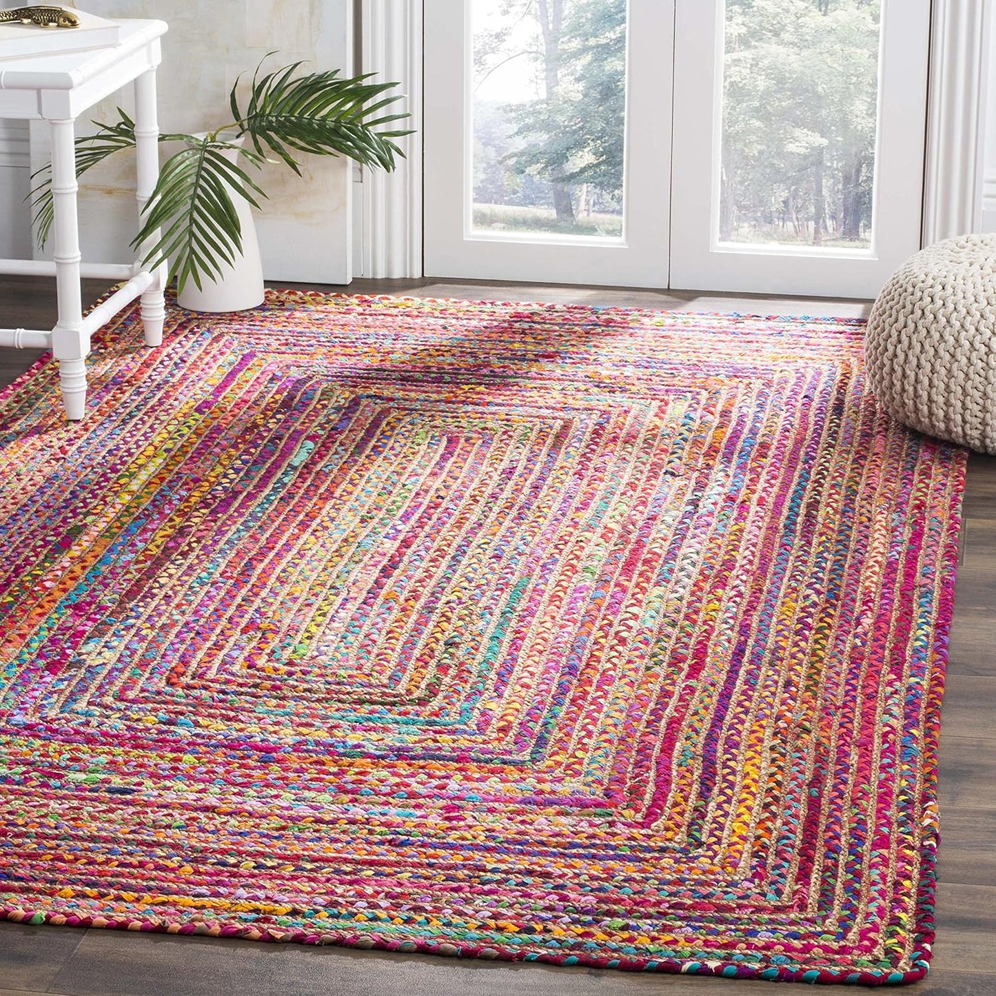 SAFAVIEH Area Rug 8x10 - Cape Cod Collection - Large - Beige & Multi, Handmade Jute & Cotton, Woven Braided Design (CAP202B)