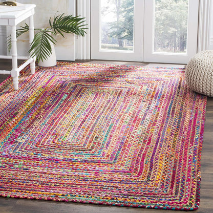 SAFAVIEH Area Rug 8x10 - Cape Cod Collection - Large - Beige & Multi, Handmade Jute & Cotton, Woven Braided Design (CAP202B)